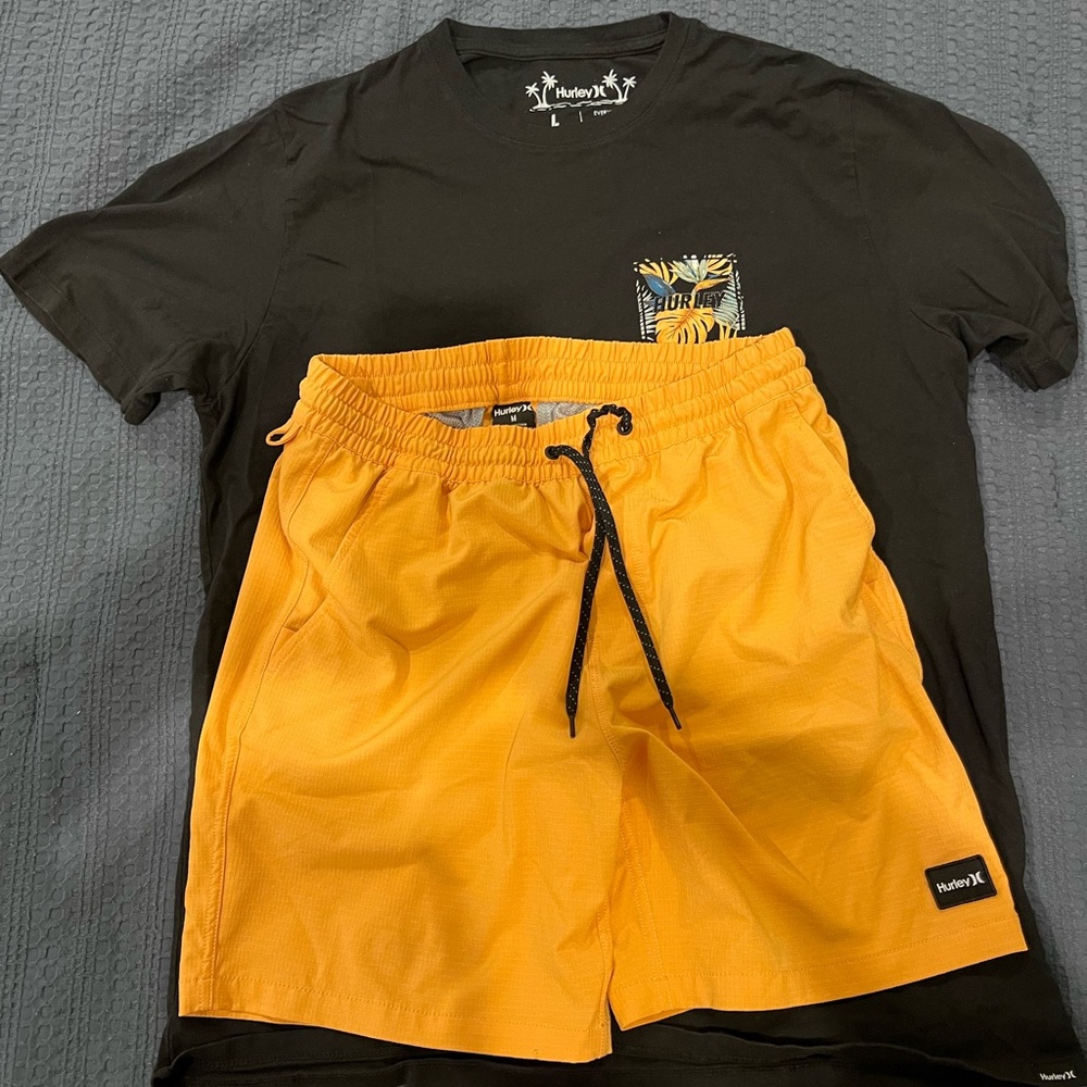 Hurley Black T-Shirt and Orange Shorts Set